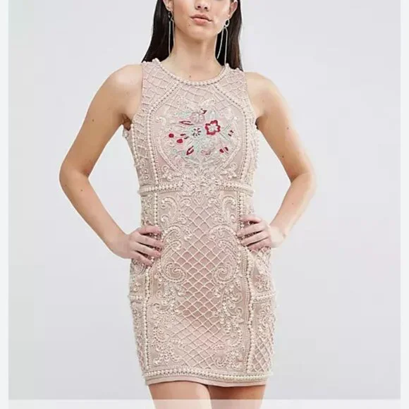 fully beaded mini dress Beaded mini Dress With Lace Up Back – The Designer Atelier main image 0